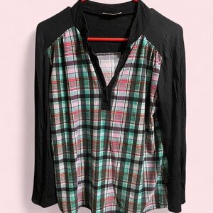 Claudia Richard Black and Plaid Button Down Shirt